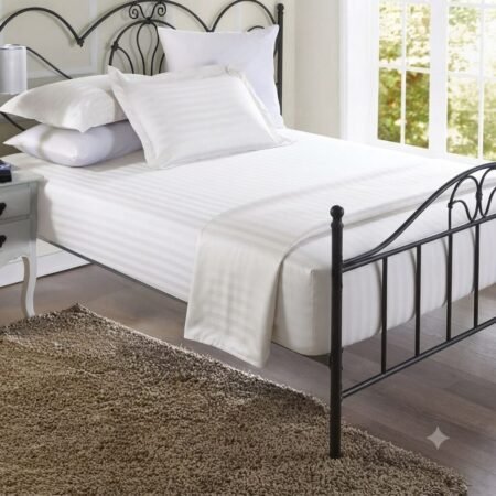 Plain White Stripe Fitted Bed Sheet