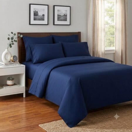 Navy Blue Palin Sheet With 2 Pillows