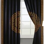 Black Luxury Velvet Monogram Curtains ( Set of 2 Pcs & Belts )