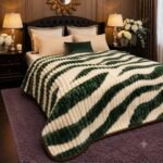 Luxury Zebra Plush Comforter – Green & Cream Double Bed