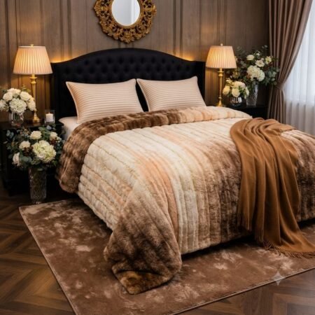 Premium Luxury Mink Blanket – Brown & Cream Double Bed