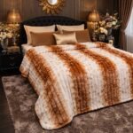 Premium Luxury Plush Comforter – Brown & Ivory Stripe