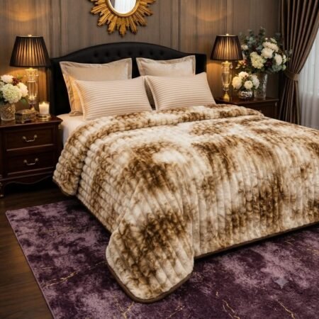 Premium Luxury Plush Comforter – Coffee & Ivory Marble