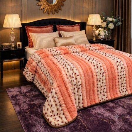 Premium Luxury Plush Comforter – Peach Blossom Stripe