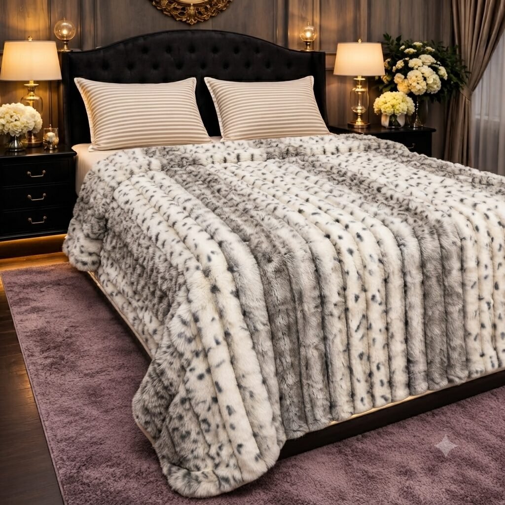 Premium Luxury Snow Leopard Plush Comforter – Grey & White Premium Luxury Snow Leopard Plush Comforter – Grey & White