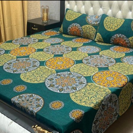 Green Box Colours Printed Bed Sheet With 2 Pillow Covers