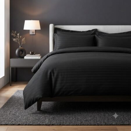 Plain Black Stripe Bed Sheet With 2 Pillow Covers