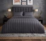 Plain Dark Grey Stripe Bed Sheet With 2 Pillow Covers