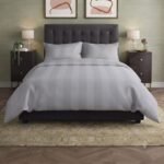 Plain Light Grey Stripe Bed Sheet With 2 Pillow Covers