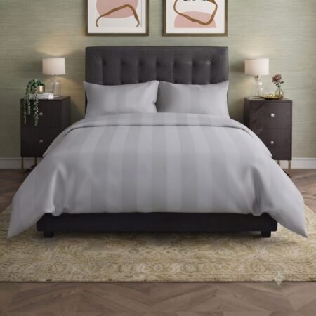 Plain Light Grey Stripe Bed Sheet With 2 Pillow Covers