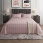 Plain Light Pink Stripe Bed Sheet With 2 Pillow Covers