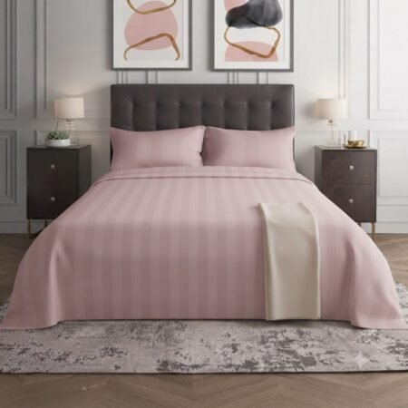 Plain Light Pink Stripe Bed Sheet With 2 Pillow Covers