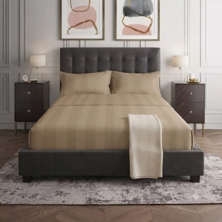 Plain light Brown Stripe Bed Sheet With 2 Pillow Covers