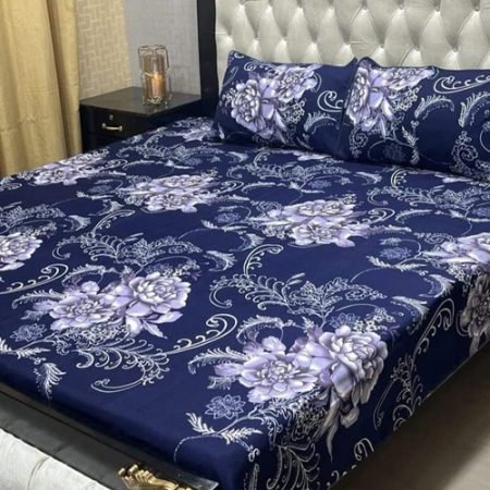 Blue Colours Printed Bed Sheet With 2 Pillow Covers