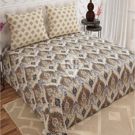 Light Brown Colours Printed Bed Sheet With 2 Pillow Covers