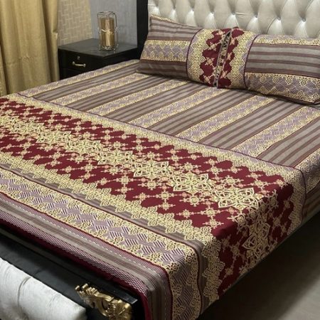 Red Brown Colours Printed Bed Sheet With 2 Pillow Covers