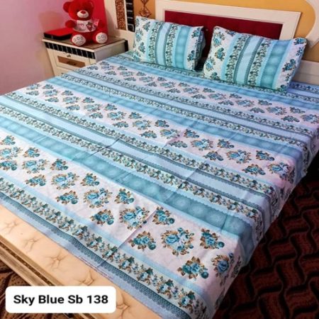 Sky Printed Colours Printed Bed Sheet With 2 Pillow Covers
