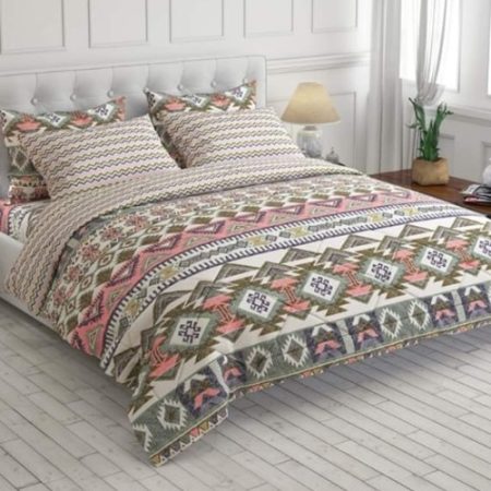Cream Colours Printed Bed Sheet With 2 Pillow Covers