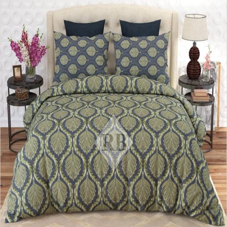 Grey Leave Colours Printed Bed Sheet With 2 Pillow Covers
