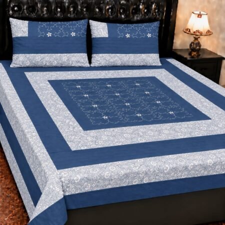 Printed Patchwork Embroidered Bed Sheet GN Design (9)