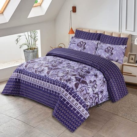 Purple Colours Printed Bed Sheet With 2 Pillow Covers (2)