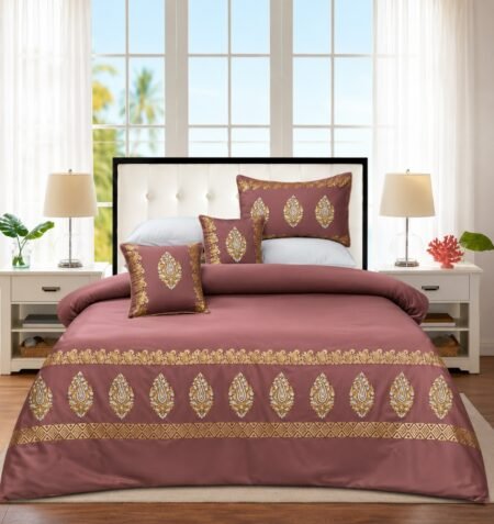 Mud Gold Silk Satin Bridal Bed Set with Block Printing