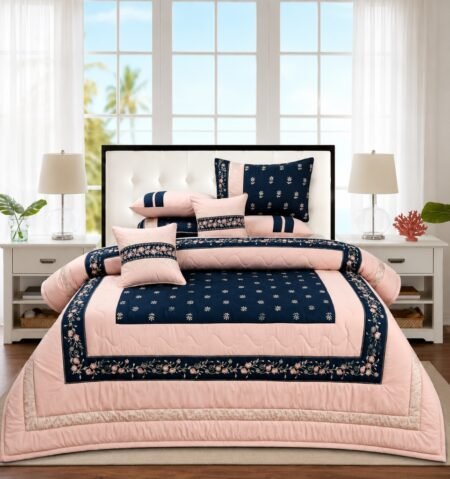 Premium Pink & Navy Floral Bed Comforter Set