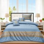 Sky Gold Silk Satin Bridal Bed Set with Block Printing