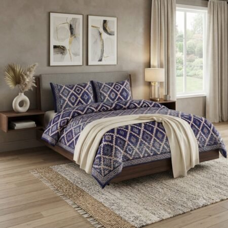 Blue Lining Colours Printed Bed Sheet With 2 Pillow Covers