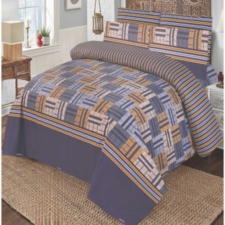 Brown Check Colours Printed Bed Sheet With 2 Pillow Covers