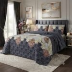 Grey Brown Colours Printed Bed Sheet With 2 Pillow Covers