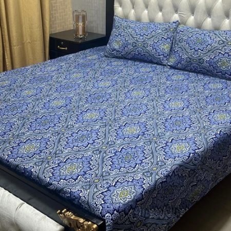 Light Blue Colours Printed Bed Sheet With 2 Pillow Covers