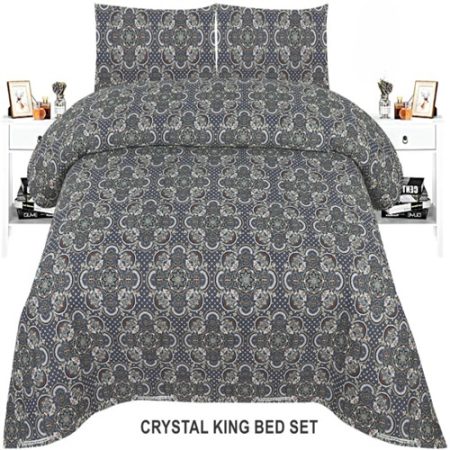 Light Grey Colours Printed Bed Sheet With 2 Pillow Covers
