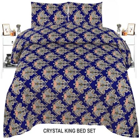 Royal Blue Colours Printed Bed Sheet With 2 Pillow Covers