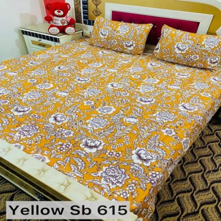Yellow Mastar Colours Printed Bed Sheet With 2 Pillow Covers