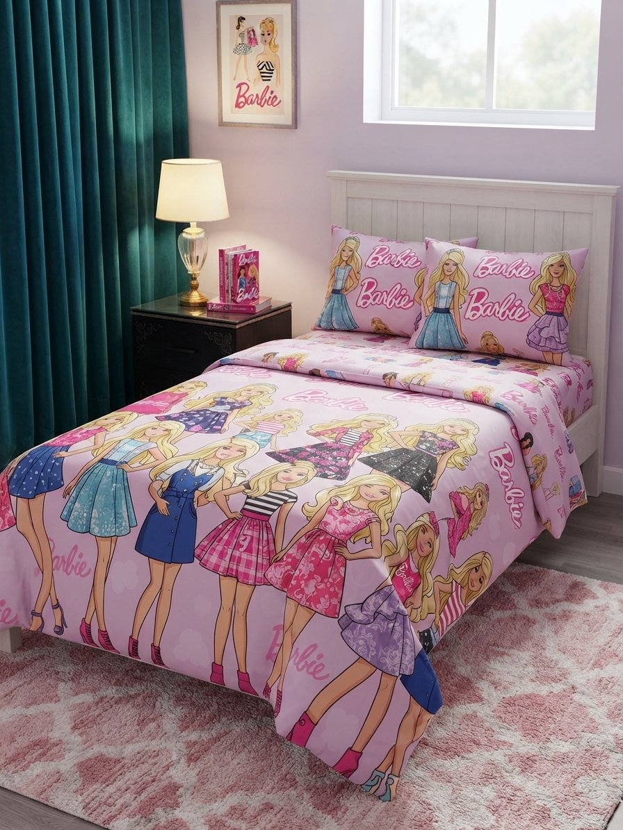Barbie Dolls Character Kids Bed Sheet Barbie Dolls Character Kids Bed Sheet