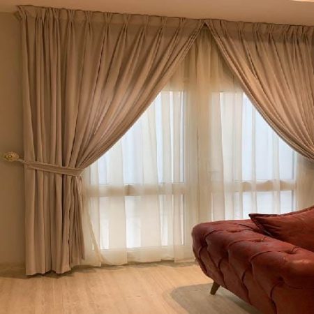 Beige Velvet & White Chiffon Curtains Premium Quality ( Set of 4 Pcs with 2 Belts )