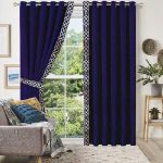 Blue & Golden Velvet Laser Cut Design Curtains ( Set of 2 Pcs with 2 Belts ) (2)