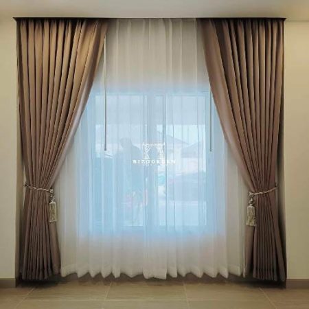 Brown Velvet & White Chiffon Curtains Premium Quality ( Set of 4 Pcs with 2 Belts )