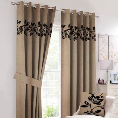 Chocolate Brown & Camel Velvet Laser Cut Design Curtains ( Set of 2 Pcs with 2 Belts )