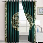 Green & Golden Luxury Velvet Monogram Curtains ( Set of 2 Pcs with 2 Belts )