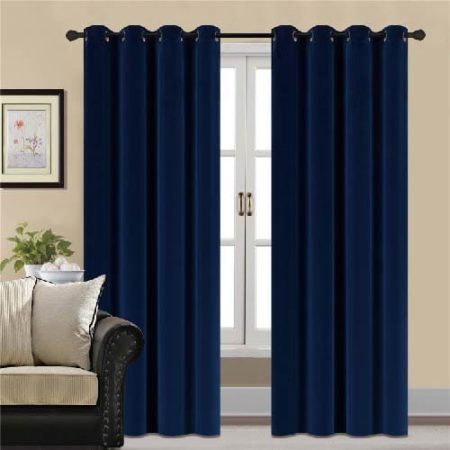 Plain Blue Velvet Curtains Premium Quality ( Set of 2 Pcs )