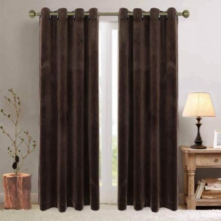 Plain Chocolate Brown Velvet Curtains Premium Quality ( Set of 2 Pcs )