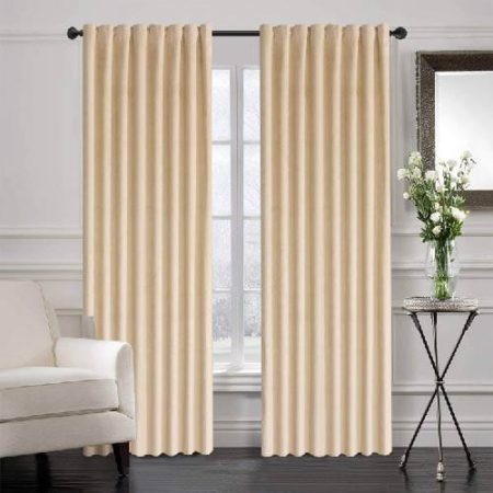 Plain Cream Velvet Curtains Premium Quality ( Set of 2 Pcs )