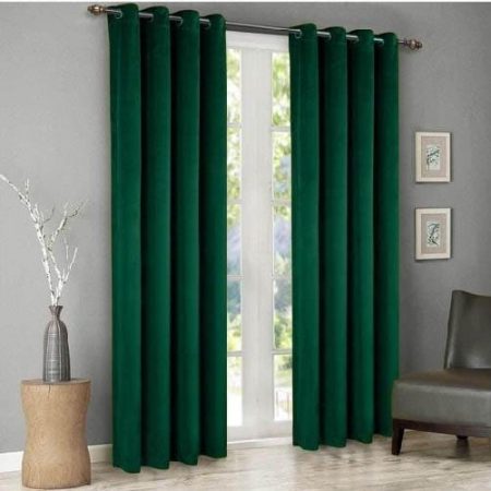 Plain Green Velvet Curtains Premium Quality ( Set of 2 Pcs )