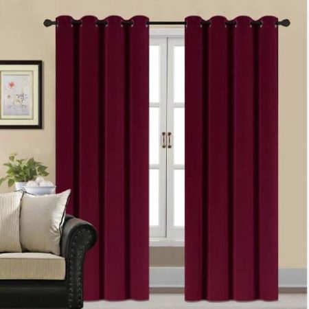 Plain Maroon Red Velvet Curtains Premium Quality ( Set of 2 Pcs )