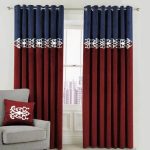 Royal Blue & Maroon Velvet Laser Cut Design Curtains ( Set of 2 Pcs with 2 Belts )