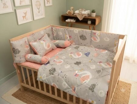 Elegant Swan Baby Cot Bedding Set