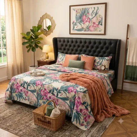 Luxury Magenta Tropical Bed Sheet Set