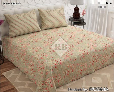 Beautifull Beige Printed Bed Sheet With 2 Pillow Covers